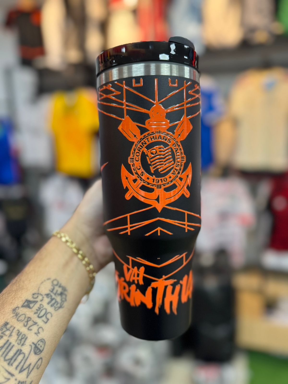 Copo Termico Corinthians Preto e laranja
